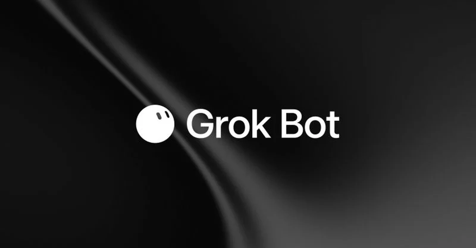 Het logo van Grok Bot: een witte bol met twee ogen naast de woorden Grok Bot op een donkere achtergrond